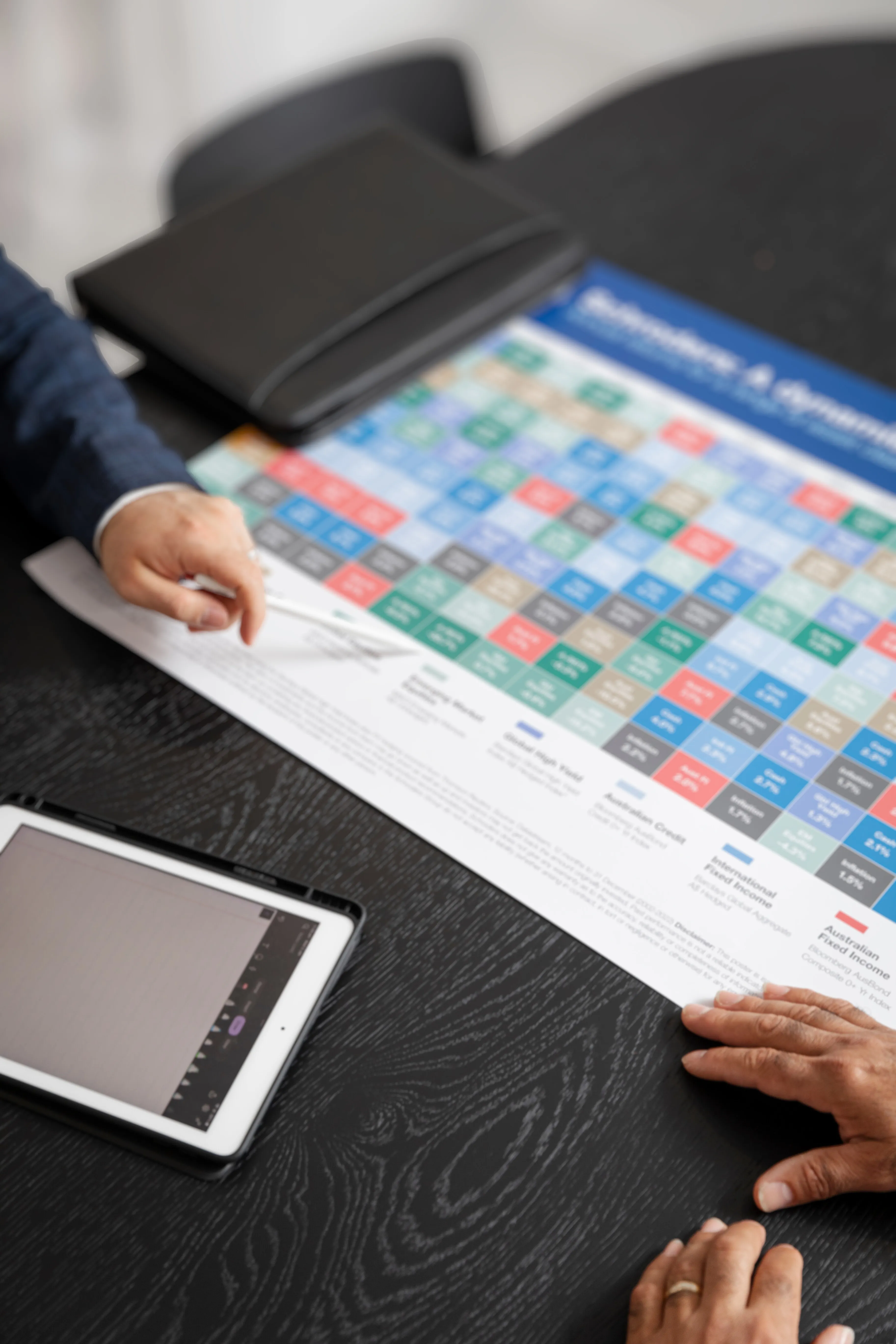 Robert Daniele pointing to a graph on the table.